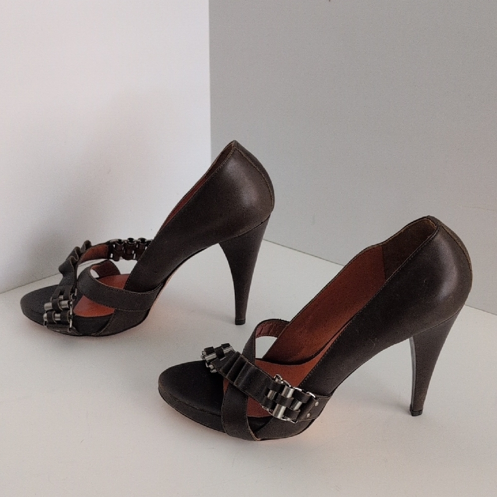 Gianfranco Ferre, Italy, Genuine Leather, Strappy Heels, Brown, Size 40, 9/9.5 - Picture 5 of 13